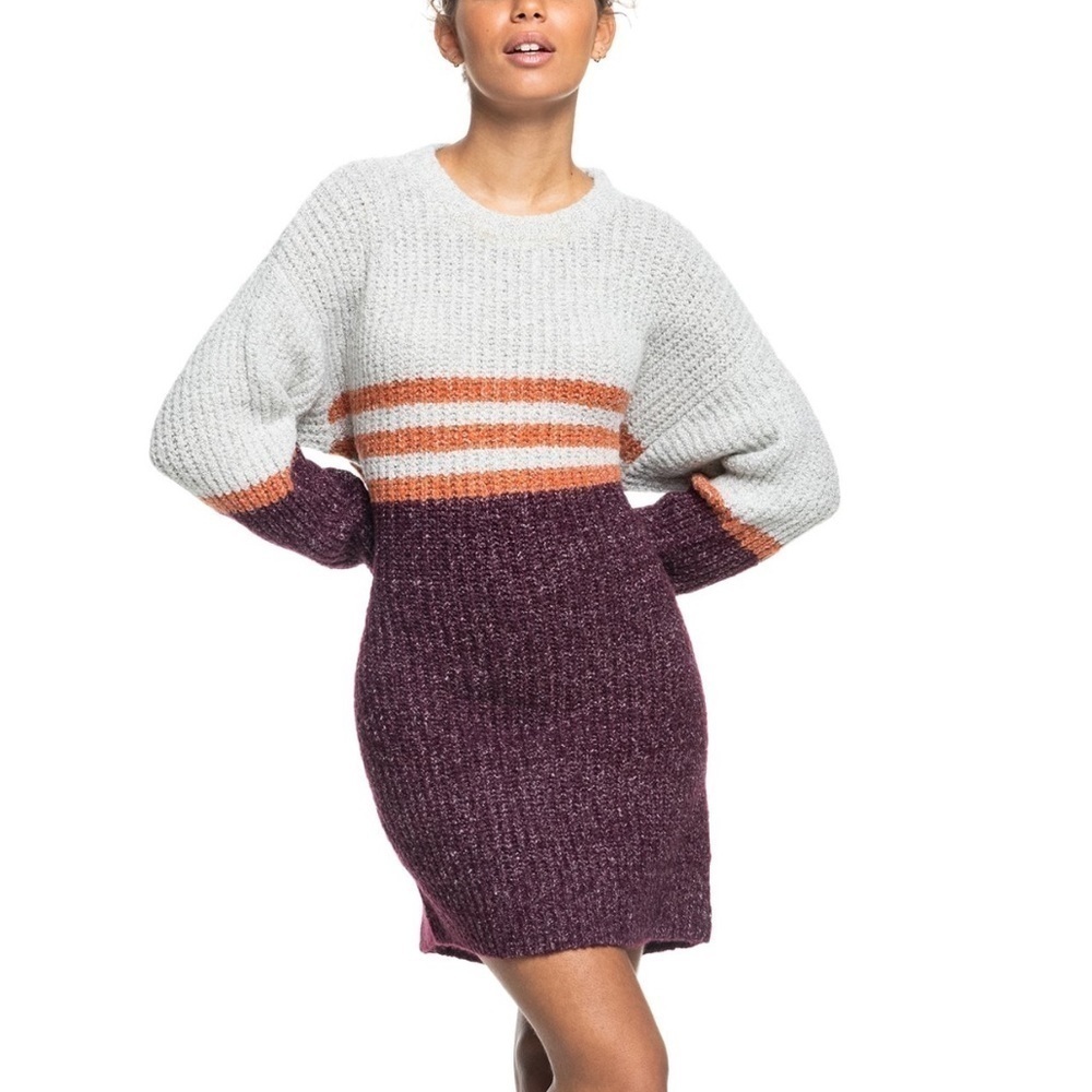 NWT Roxy Milky Cloud Striped Colorblock Knit Sweater Dress